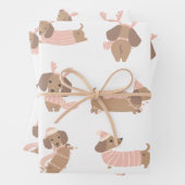 Schattigee Roze Teckel Kerst Wrapping papier Inpakpapier Vel (In situ)