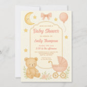 Schattigee Roze Teddy Bear Girl baby shower Kaart (Voorkant)