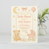 Schattigee Roze Teddy Bear Girl baby shower Kaart (Staand voorkant)
