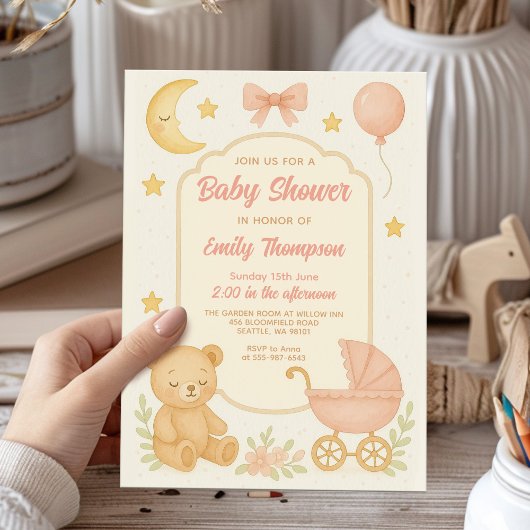 Schattigee Roze Teddy Bear Girl baby shower Kaart