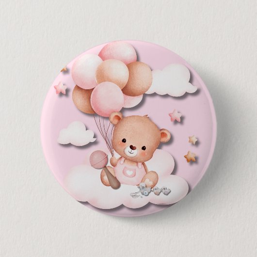 Schattigee Roze Teddy Bear Nursery Button (Voorkant)
