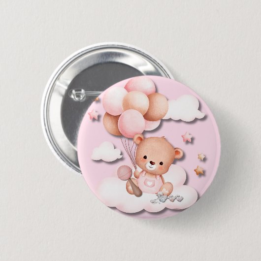 Schattigee Roze Teddy Bear Nursery Button (Voorkant /achterkant)
