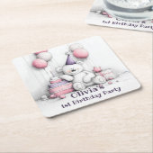 Schattigee Roze Teddybeer 1e Verjaardag Party Onde Kartonnen Onderzetters (Schuin)