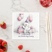 Schattigee Roze Teddybeer 1e Verjaardagsfeest Servet (Insitu)