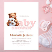 Schattigee roze teddybeer Baby shower uitnodiging