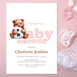 Schattigee roze teddybeer Baby shower uitnodiging