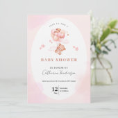 Schattigee Roze Teddybeer Baby Shower Uitnodiginge Kaart (Staand voorkant)