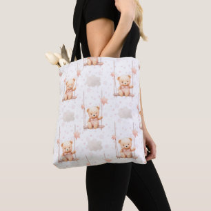 SCHATTIGEE ROZE TEDDYBEER OP EEN SCHOMMEL TOTE BAG