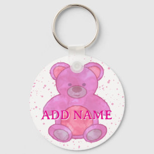 Schattigee Roze Teddybeer Waterverf Custom Name Sleutelhanger