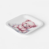 SCHATTIGEE ROZE TEDDYBEER ZITTEND OP EEN WOLK PAPIEREN BORDJE (Gebogen)