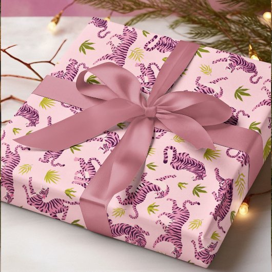 Schattigee Roze Tijgers Tropische Bladeren Abstrac Cadeaupapier