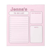 Schattigee Roze Todo Lijst Notitieblok (Voorkant)