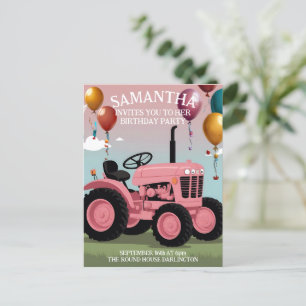 Schattigee Roze Tractor Verjaardag Kaart