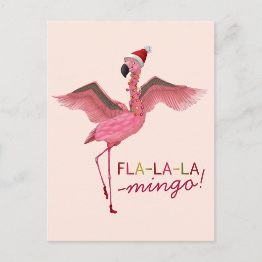 Schattigee Roze Tropische Florida Flamingo Kerst Feestdagenkaart (Voorkant)