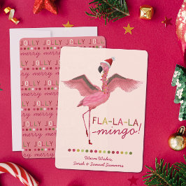 Schattigee Roze Tropische Florida Flamingo Kerst Feestdagenkaart