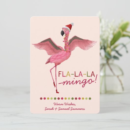 Schattigee Roze Tropische Florida Flamingo Kerst Feestdagenkaart (Staand voorkant)