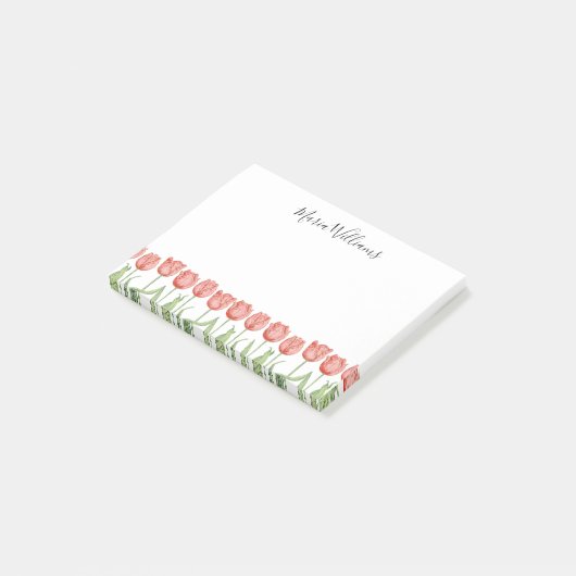 Schattigee Roze Tulp Tuin Gepersonaliseerd 4x3 Post-it® Notes (Schuin)