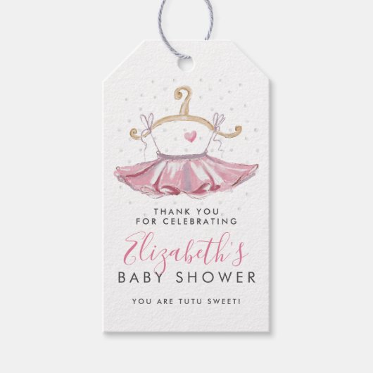 Schattigee Roze Tutu Ballerina Baby shower Dank u Cadeaulabel (Voorkant)