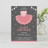 Schattigee Roze Tutu Ballerina Baby shower Uitnodi Kaart (Staand voorkant)