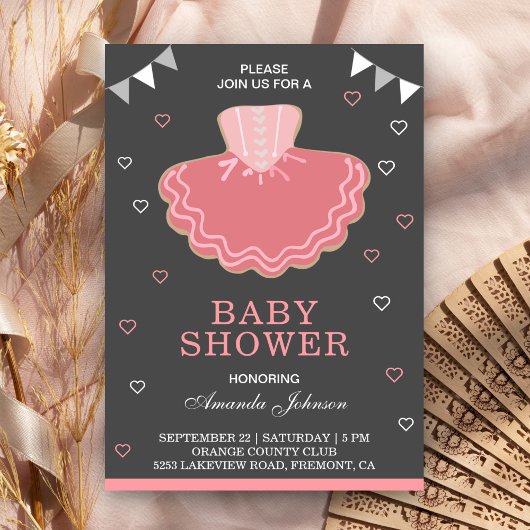 Schattigee Roze Tutu Ballerina Baby shower Uitnodi Kaart
