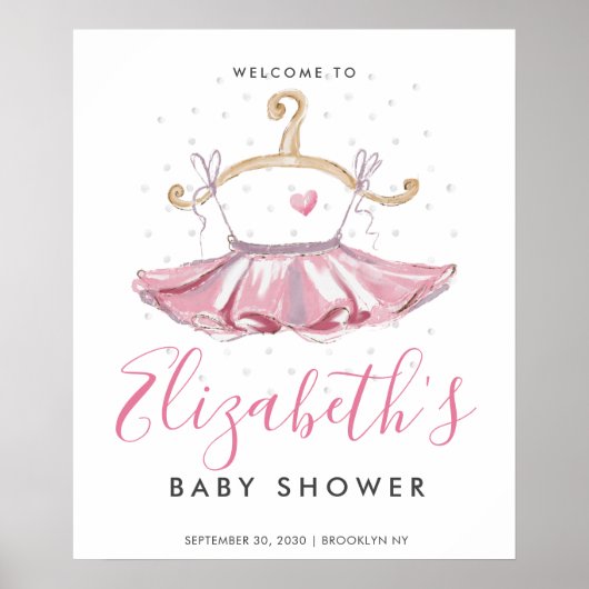 Schattigee Roze Tutu Ballerina Baby shower Welkoms Poster (Voorkant)