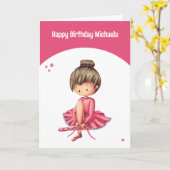 Schattigee Roze Tutu Ballerina Meisje Verjaardag Kaart (Gele Bloem)