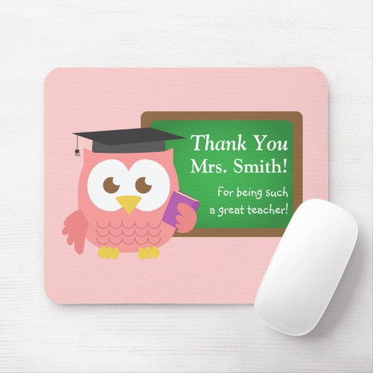 Schattigee Roze Uil Afstuderen Pet gepersonaliseer Muismat (Met muis)