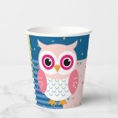Schattigee Roze Uil Geslacht Neutraal Woodland Bab Papieren Bekers (Voorkant)