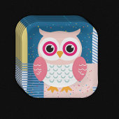 Schattigee Roze Uil Geslacht Neutraal Woodland Bab Papieren Bordje