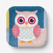 Schattigee Roze Uil Geslacht Neutraal Woodland Bab Papieren Bordje (Voorkant)