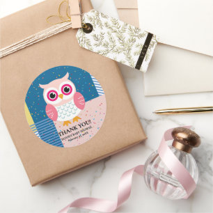 Schattigee Roze Uil Geslacht Neutraal Woodland Bab Ronde Sticker