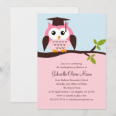 Schattigee Roze Uil Graduation Party Invitation Kaart (Voorkant / Achterkant)