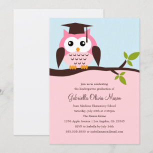 Schattigee Roze Uil Graduation Party Invitation Kaart