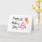 Schattigee Roze Uil Happy 1st Moederdag Kaart (Gele Bloem)