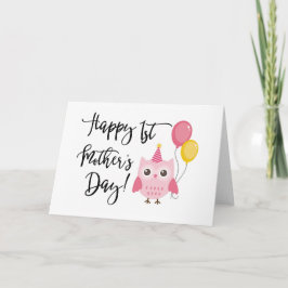 Schattigee Roze Uil Happy 1st Moederdag Kaart