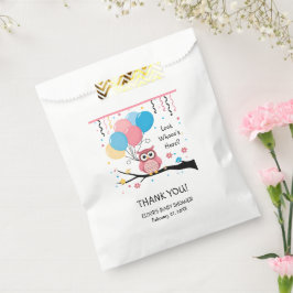 Schattigee Roze Uil met Ballonnen & Confetti Baby  Bedankzakje