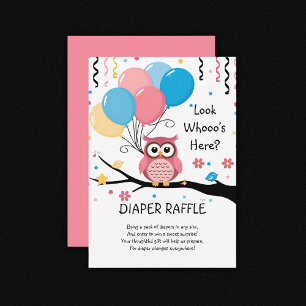 Schattigee Roze Uil met Ballonnen & Confetti Baby Informatiekaartje