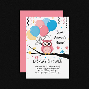 Schattigee Roze Uil met Ballonnen & Confetti Baby Informatiekaartje