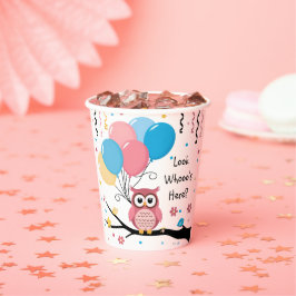 Schattigee Roze Uil met Ballonnen & Confetti Baby  Papieren Bekers