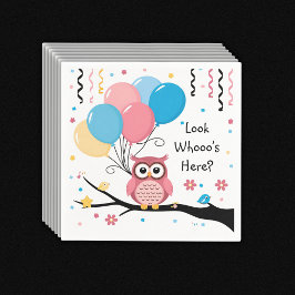Schattigee Roze Uil met Ballonnen & Confetti Baby  Servet
