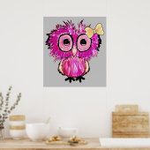 Schattigee roze Uil met lintboog Poster (Keuken)