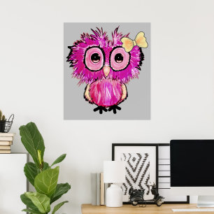 Schattigee roze Uil met lintboog Poster