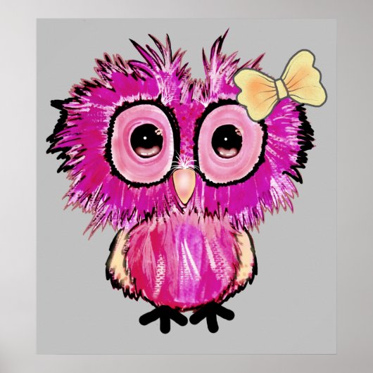 Schattigee roze Uil met lintboog Poster (Voorkant)