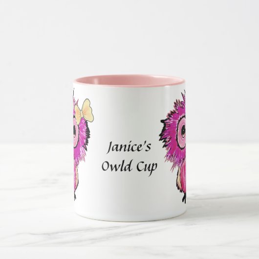 Schattigee roze uil (Oldcup) bewerkbaar Mok (Midden)