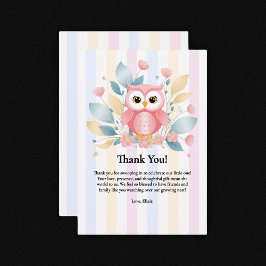 Schattigee Roze Uil Pastel Floral Design Baby show Bedankkaart