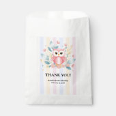 Schattigee Roze Uil Pastel Floral Design Baby show Bedankzakje (Voorkant)