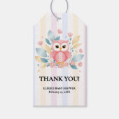 Schattigee Roze Uil Pastel Floral Design Baby show Cadeaulabel (Voorkant)