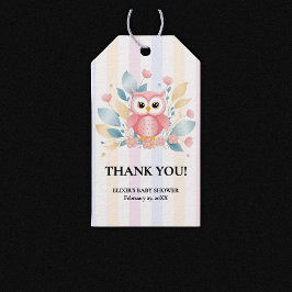 Schattigee Roze Uil Pastel Floral Design Baby show Cadeaulabel