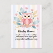 Schattigee Roze Uil Pastel Floral Design Baby show Informatiekaartje (Voorkant)