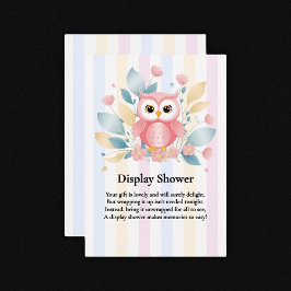 Schattigee Roze Uil Pastel Floral Design Baby show Informatiekaartje